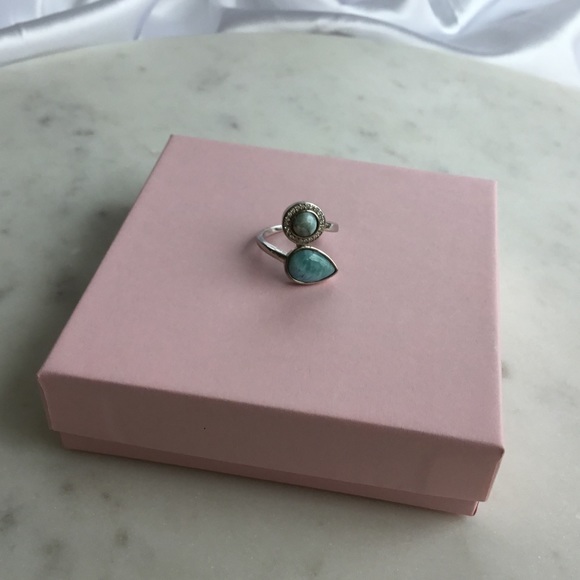 Clearance Sale $28 Firm! Natural Larimar & Cz Sterling Ring, Sz 6 - Picture 13 of 16